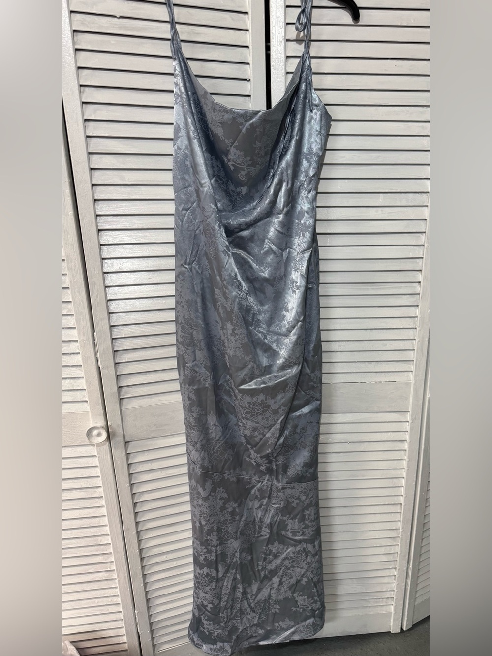 Marthea Satin Slip Maxi Dress in Silver-Gray